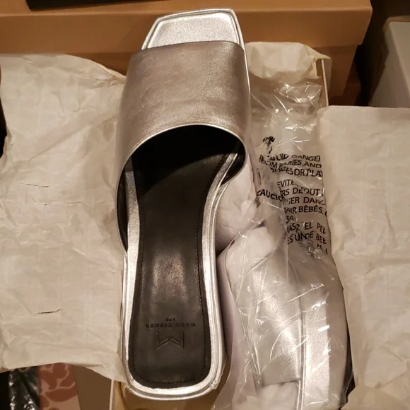 Marc Fisher New YAILYN Platform Slide Sandal Mule Leather Flatforms SILVER Women - Picture 8 of 13